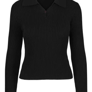 Collar rib knit pullover Black